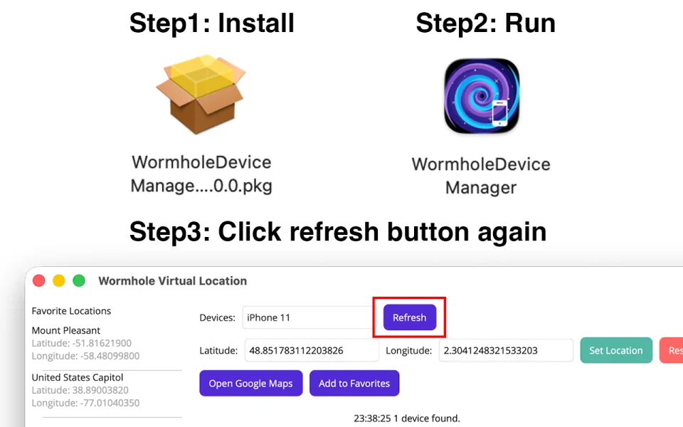Wormhole Device Manager installer and menu bar status on Mac